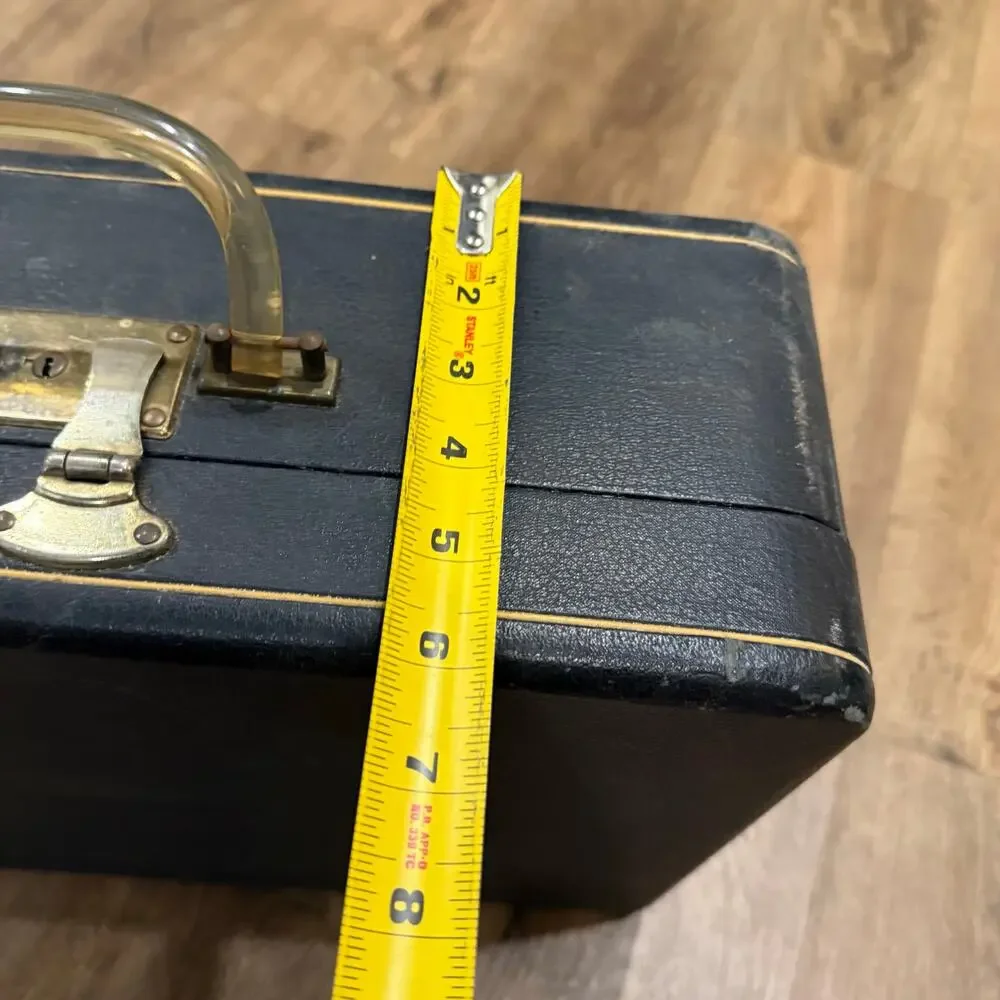 Vintage Leather? Luggage Lucite? Handle Travel lock W/ KEY Train Cosmetics Case